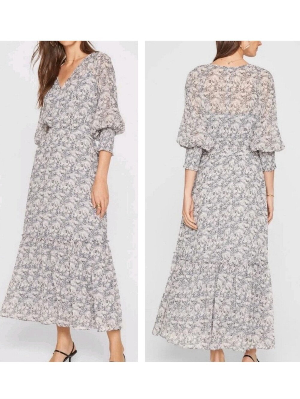 Club Monaco Smocked Cuff Maxi Dress Sz 4 Peasant Prairie Cottagecore